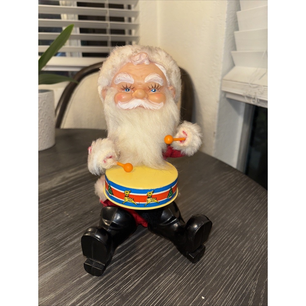 Vintage Yuletide Drumming Jolly Santa Claus Christmas Wind Up Toy 1978‎ WORKS!